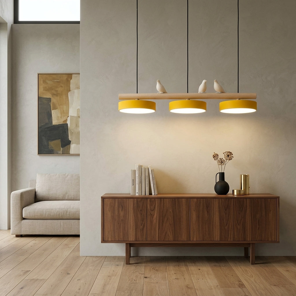 Wooden Pendant Lamp Bird Shape Three Shades Scandinavian Kitchen Island - Lamylie