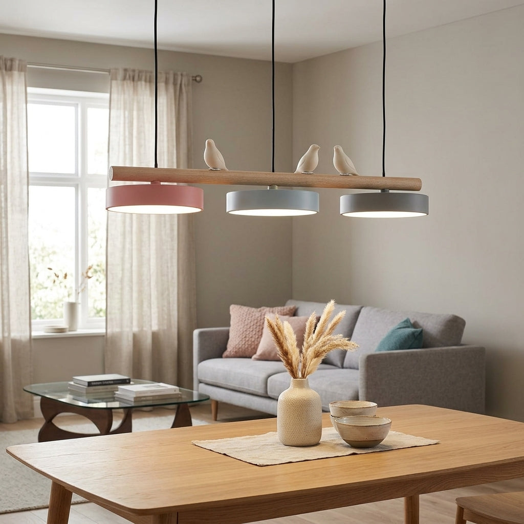Wooden Pendant Lamp Bird Shape Three Shades Scandinavian Kitchen Island - Lamylie