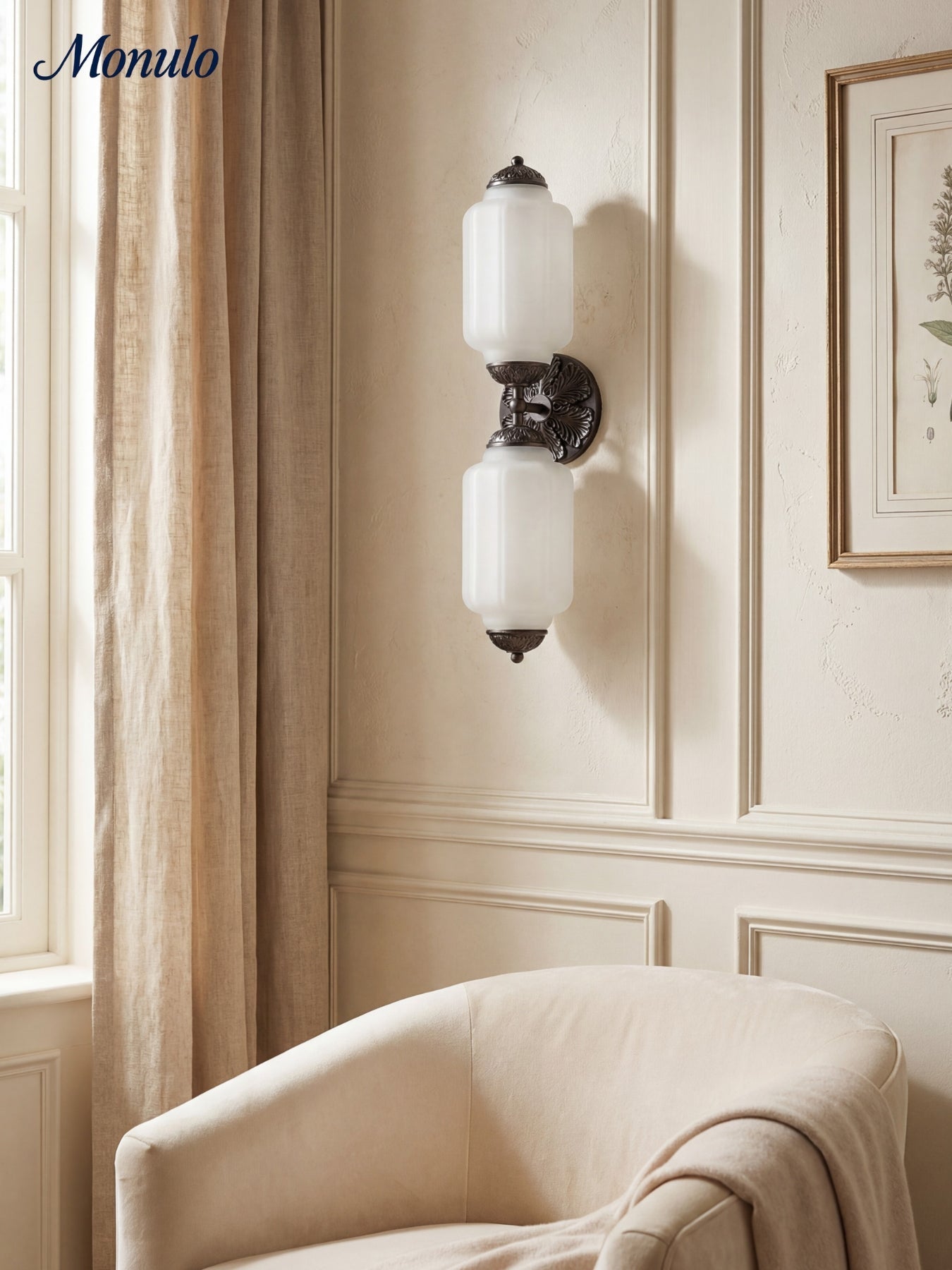 Vintage Glass Wall Lamp Horizontal Model Eloise Light Source for Living Room and Hallway - Lamylie