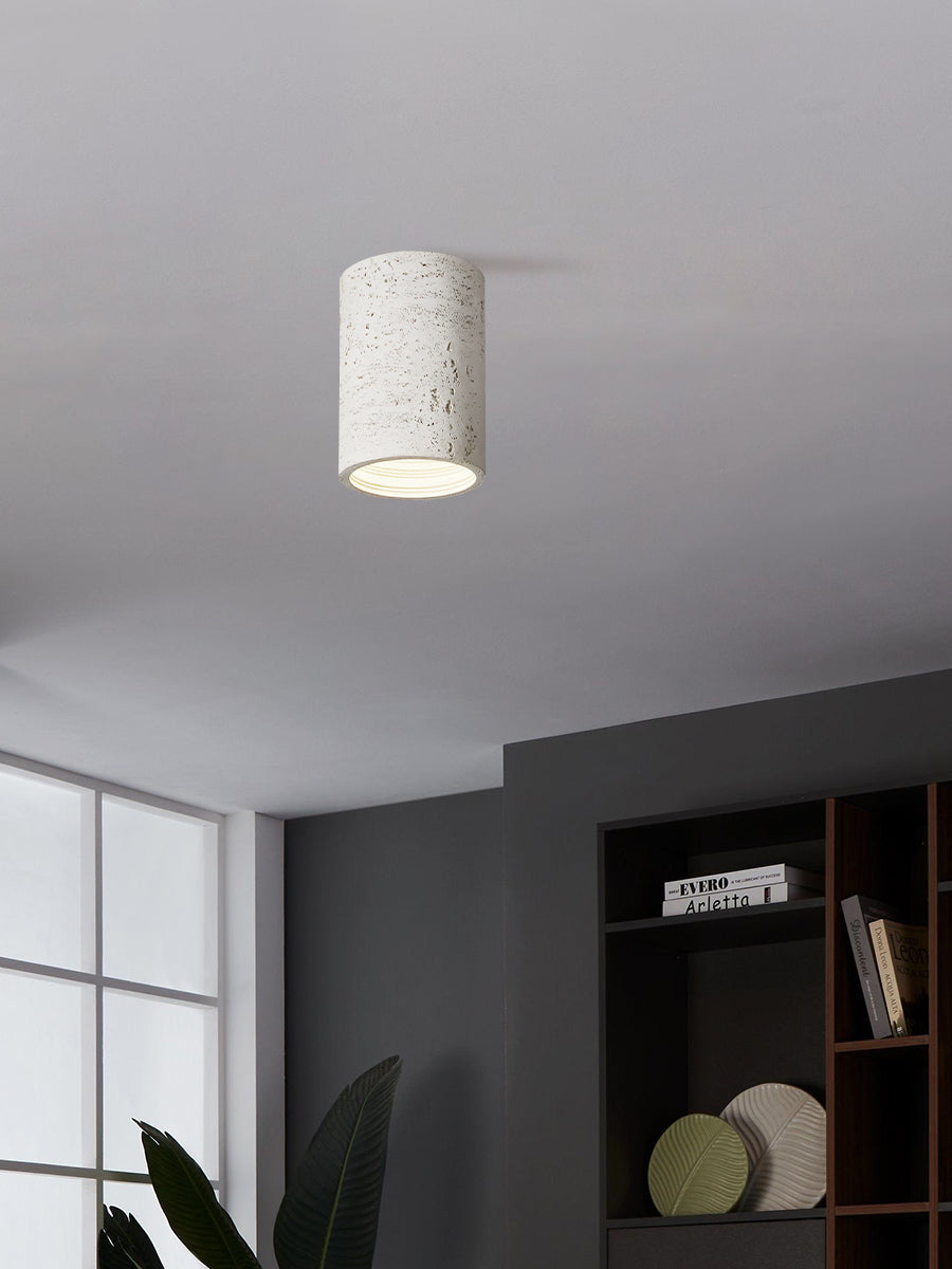 Cylindrical Travertine Ceiling Lamp | LED Lighting for Modern Interiors - Lamylie