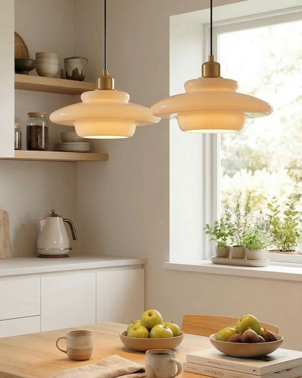 TINA Pendant Lamp | Mid-Century Milk White Glass with Brushed Brass | Modern Dining & Kitchen Lighting | Adjustable | E27 Socket - Lamylie
