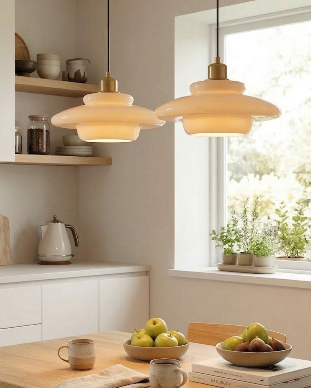 TINA Pendant Lamp | Mid-Century Milk White Glass with Brushed Brass | Modern Dining & Kitchen Lighting | Adjustable | E27 Socket - Lamylie