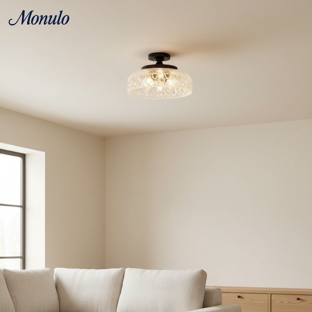 Ribbed Glass Ceiling Lamp with Metal Fixture | Minimalist Lighting for Bedroom and Hallway - Lamylie
