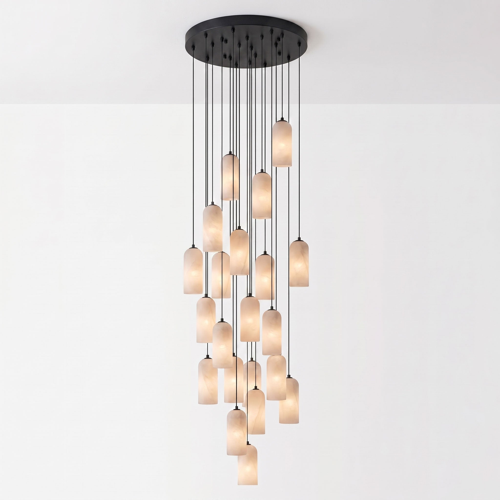 Alabaster Pendant Lamp with Braided Cord | Natural Stone Lighting from Single Light to 21-Light Cluster | Mid-Century Modern Style Dining Room Pendant Lamp with E12/E14 Fitting - Lamylie