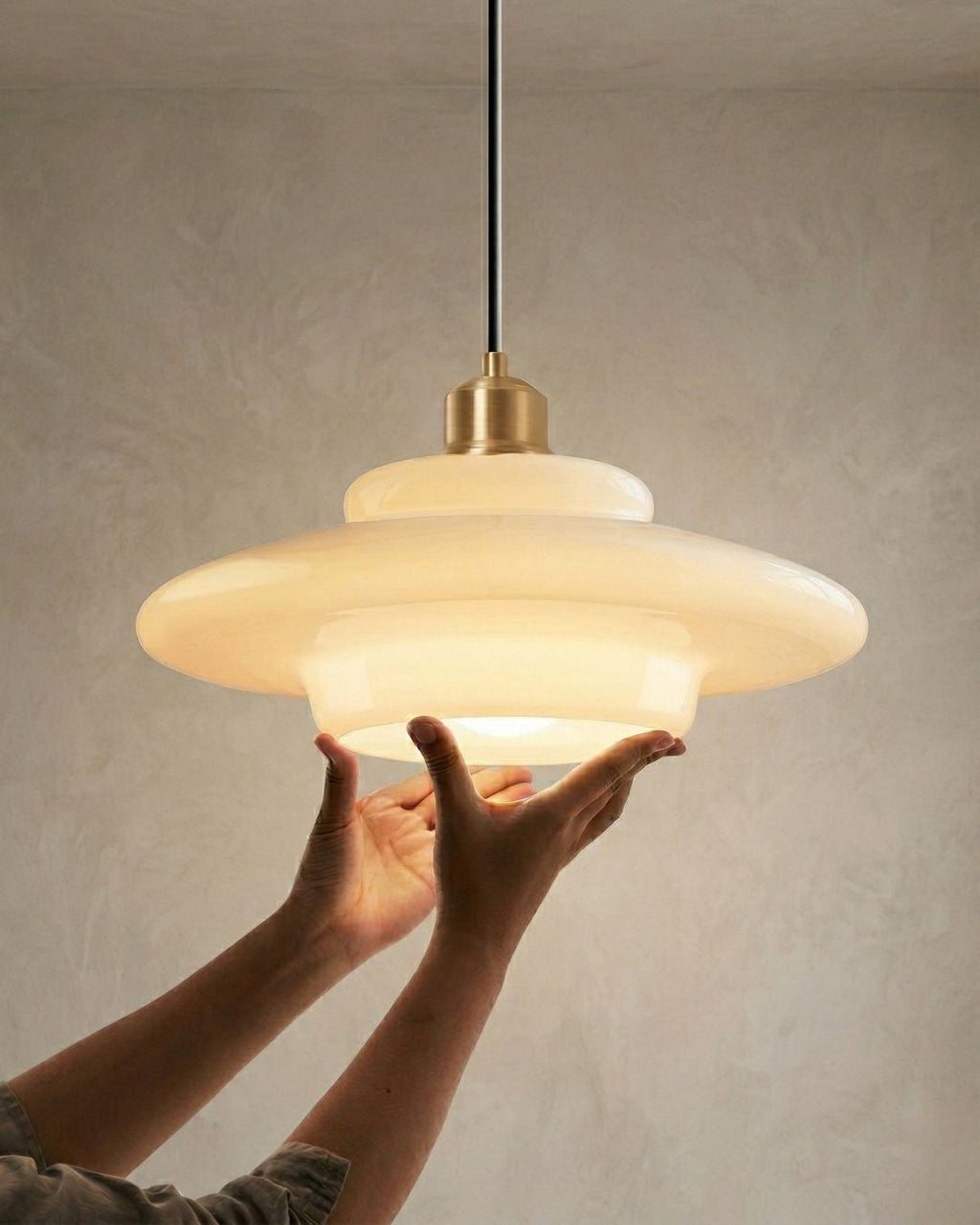TINA Pendant Lamp | Mid-Century Milk White Glass with Brushed Brass | Modern Dining & Kitchen Lighting | Adjustable | E27 Socket - Lamylie