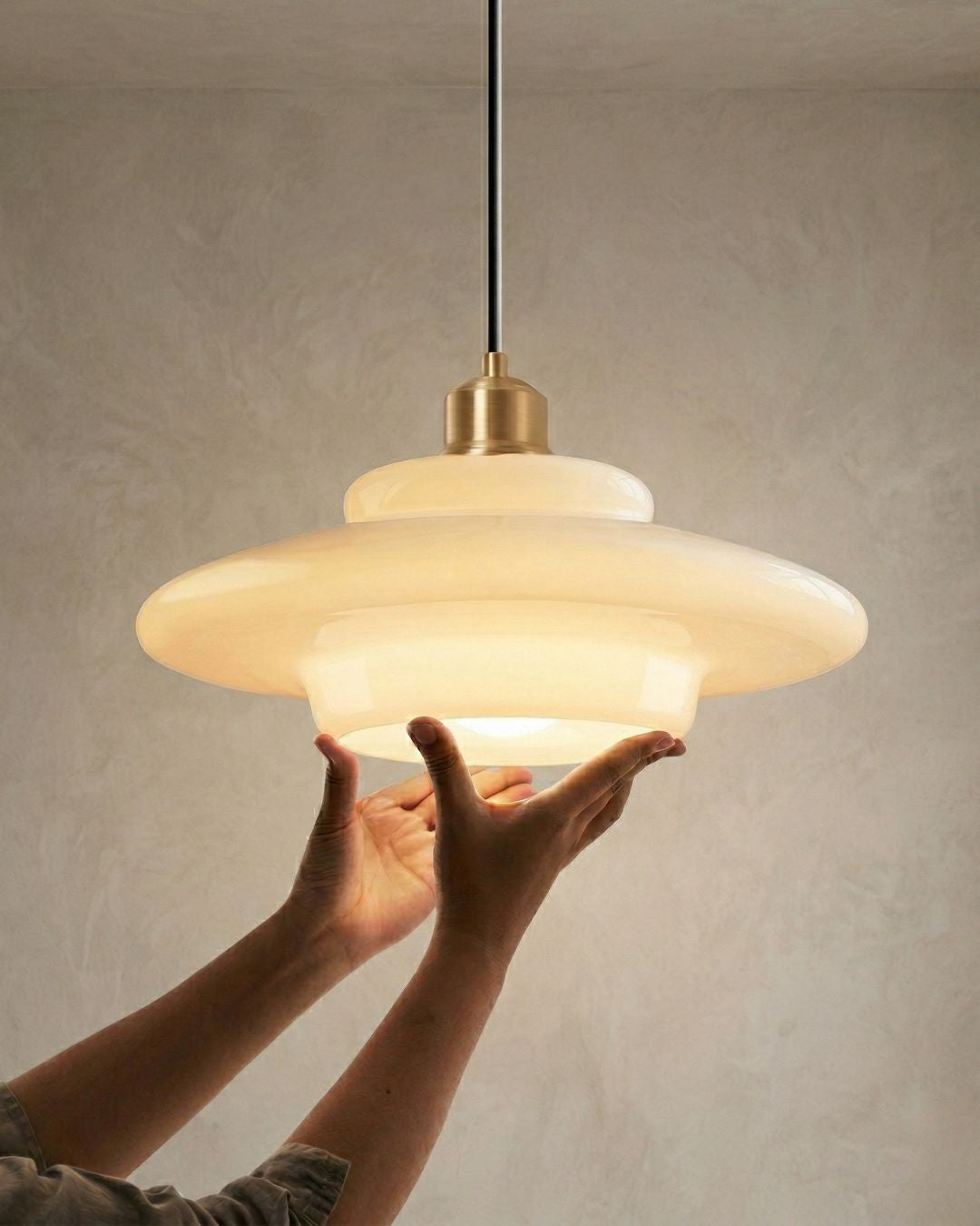 TINA Pendant Lamp | Mid-Century Milk White Glass with Brushed Brass | Modern Dining & Kitchen Lighting | Adjustable | E27 Socket - Lamylie