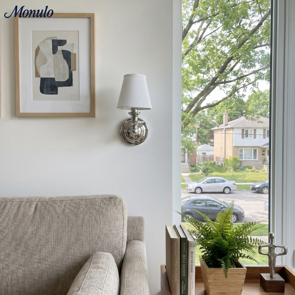 Wall Lamp with Fabric Shade and Gooseneck Arm | Wrought Iron Fixture with Adjustable Reading Lamp - Lamylie