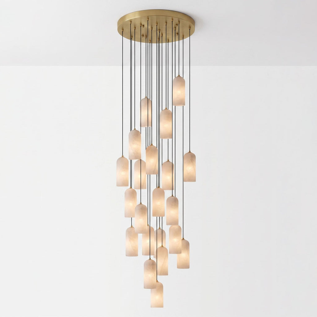 Alabaster Pendant Lamp with Braided Cord | Natural Stone Lighting from Single Light to 21-Light Cluster | Mid-Century Modern Style Dining Room Pendant Lamp with E12/E14 Fitting - Lamylie