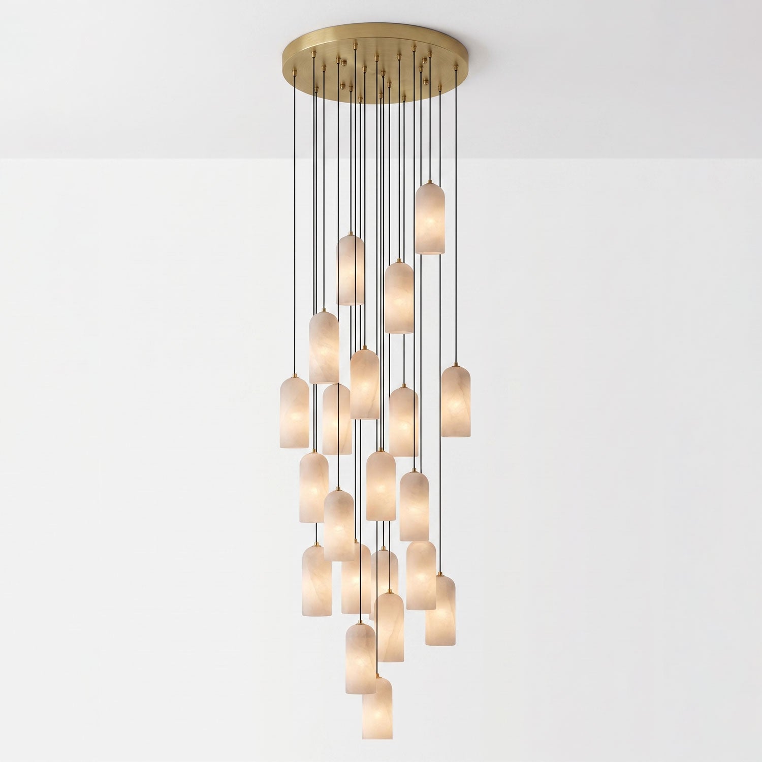 Alabaster Pendant Lamp with Braided Cord | Natural Stone Lighting from Single Light to 21-Light Cluster | Mid-Century Modern Style Dining Room Pendant Lamp with E12/E14 Fitting - Lamylie