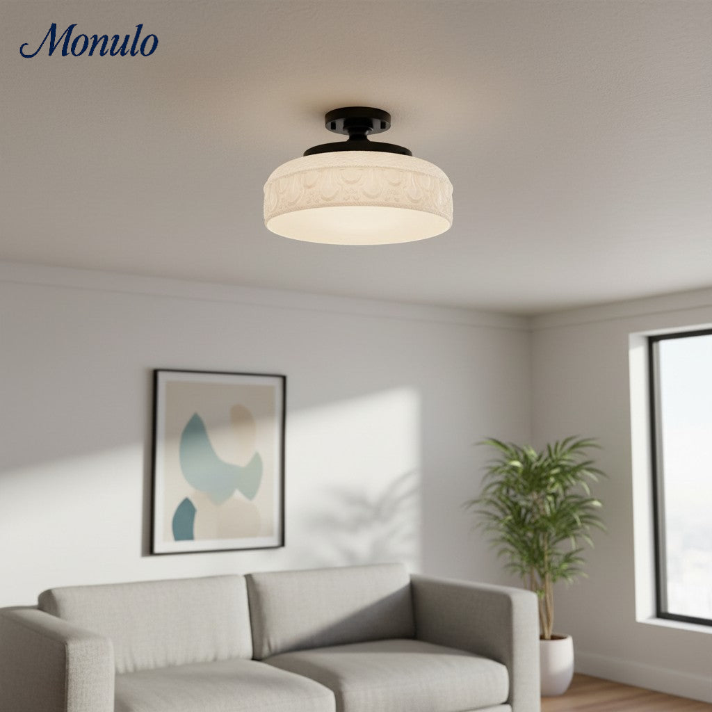 Ribbed Glass Ceiling Lamp with Metal Fixture | Minimalist Lighting for Bedroom and Hallway - Lamylie