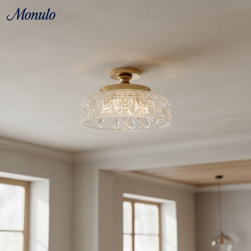 Ribbed Glass Ceiling Lamp with Metal Fixture | Minimalist Lighting for Bedroom and Hallway - Lamylie