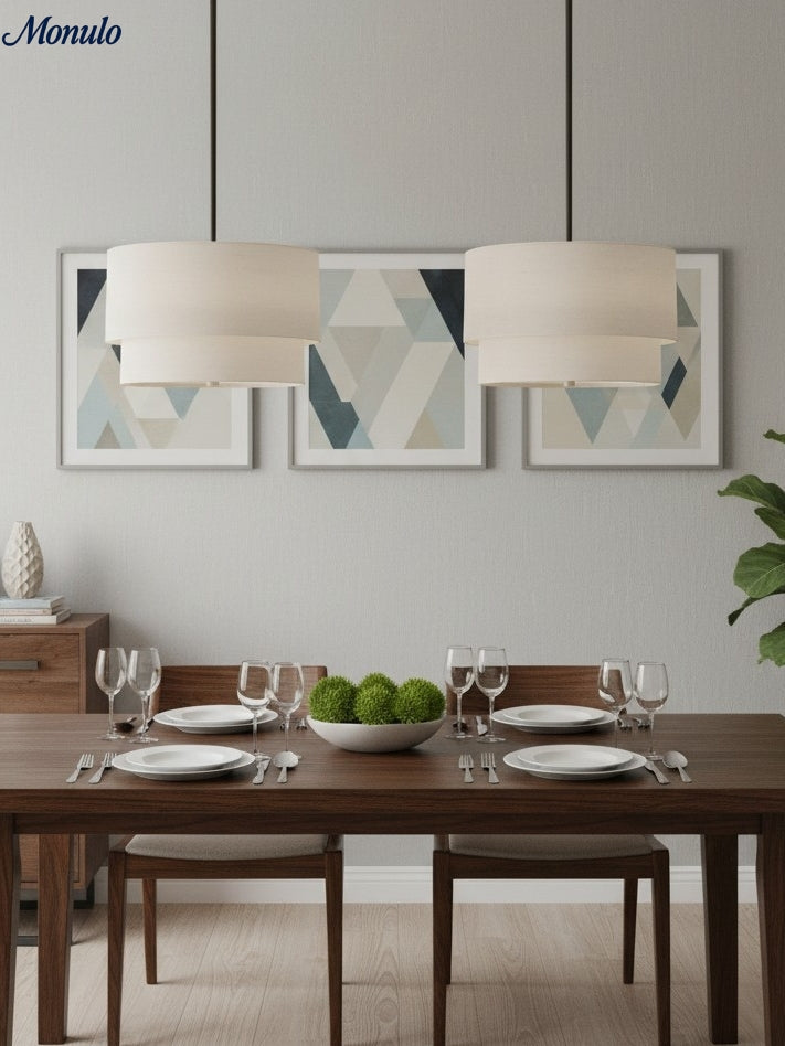 Doppelte Stoff-Trommelpendelleuchte | Moderne Schichtschirm-Deckenlampe für Esszimmer und Wohnzimmer - Lamylie