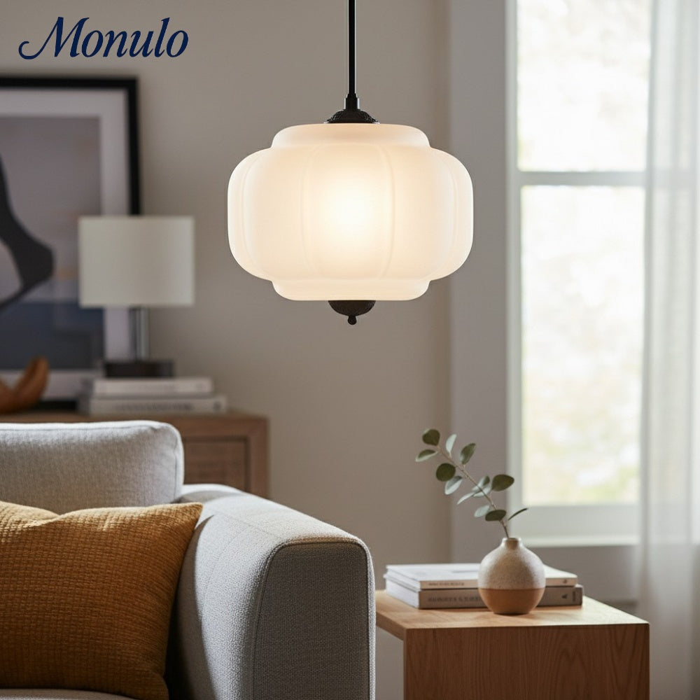 Vintage Milk Glass Pendant Lamp with Wavy Edge | Scandinavian Atmosphere Lighting for Kitchen and Bedroom - Lamylie
