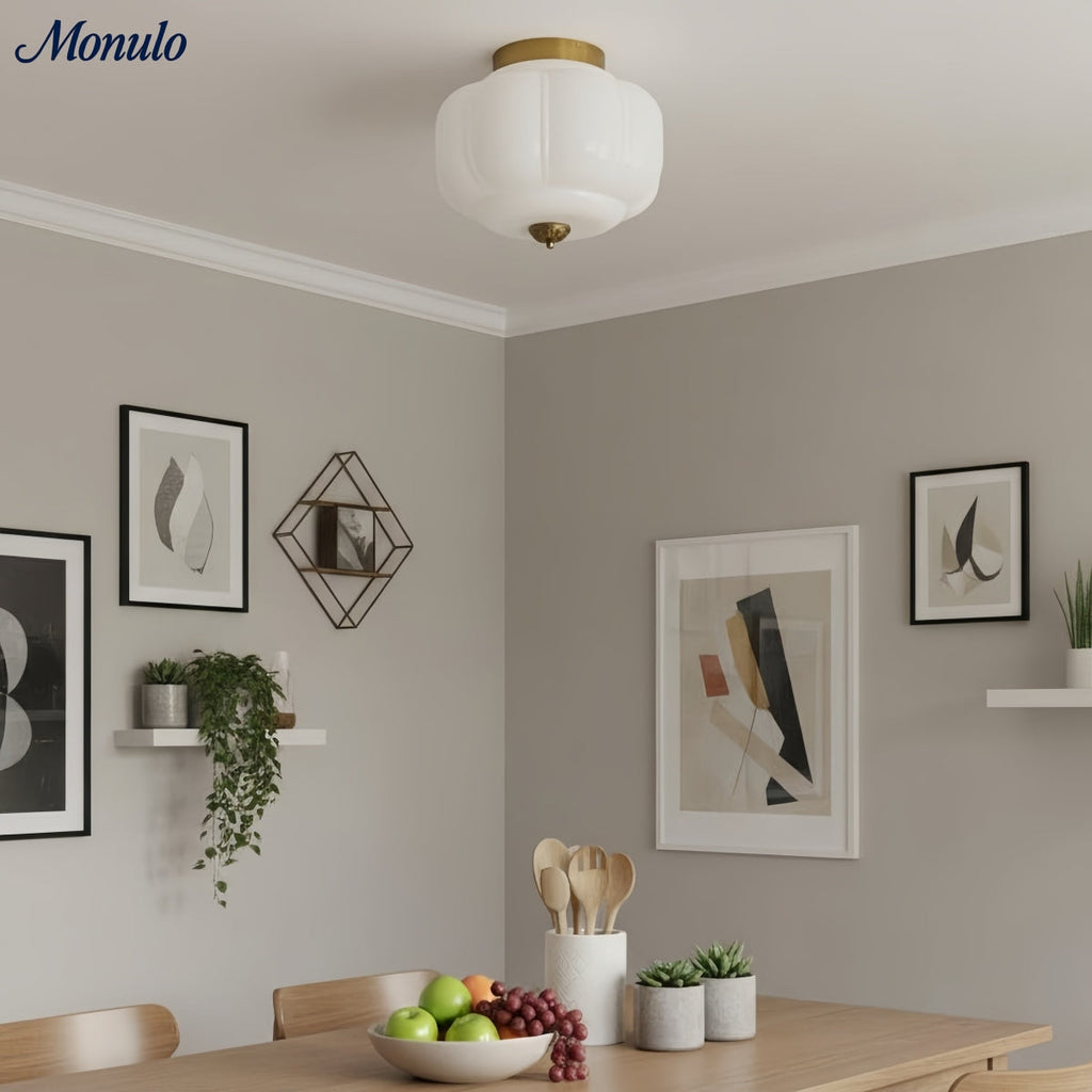 Retro Ceiling Lamp with Milk Glass Shade | Refined Semi-Flush Mount Lighting for Modern Interiors - Lamylie