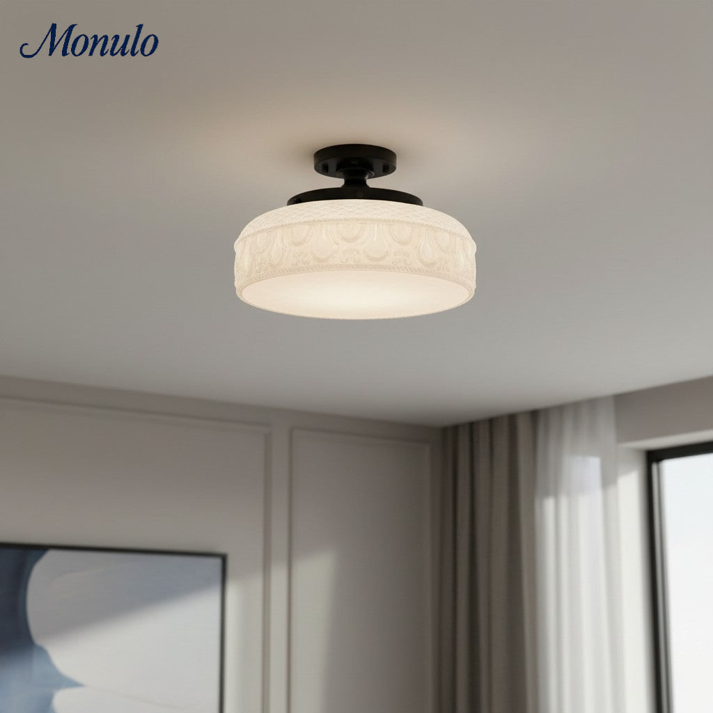 Ribbed Glass Ceiling Lamp with Metal Fixture | Minimalist Lighting for Bedroom and Hallway - Lamylie