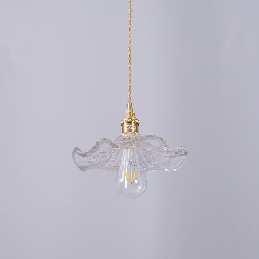 Selene Glas-Pendelleuchte | Hibiskusblüten-Design Messingglas | Hängende Beleuchtung Esszimmer Wohnzimmer Schlafzimmer | E27 Fassung 23-33cm - Lamylie