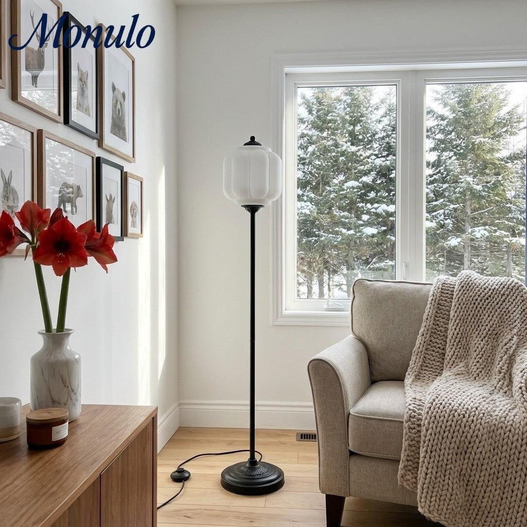 Decorative Glass Pumpkin Floor Lamp Retro Organic Style Living Room Standing Lamp - Lamylie