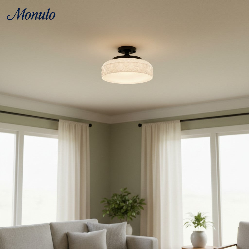 Ribbed Glass Ceiling Lamp with Metal Fixture | Minimalist Lighting for Bedroom and Hallway - Lamylie
