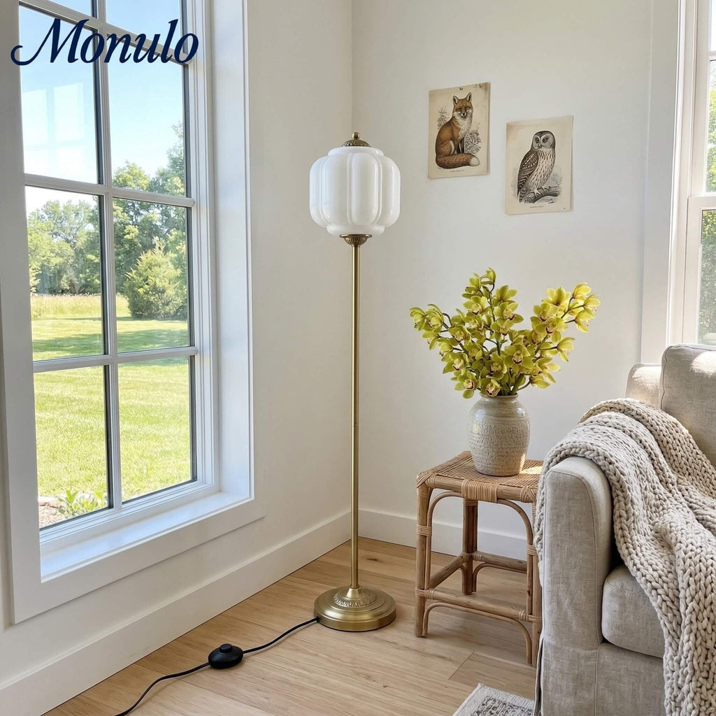 Decorative Glass Pumpkin Floor Lamp Retro Organic Style Living Room Standing Lamp - Lamylie