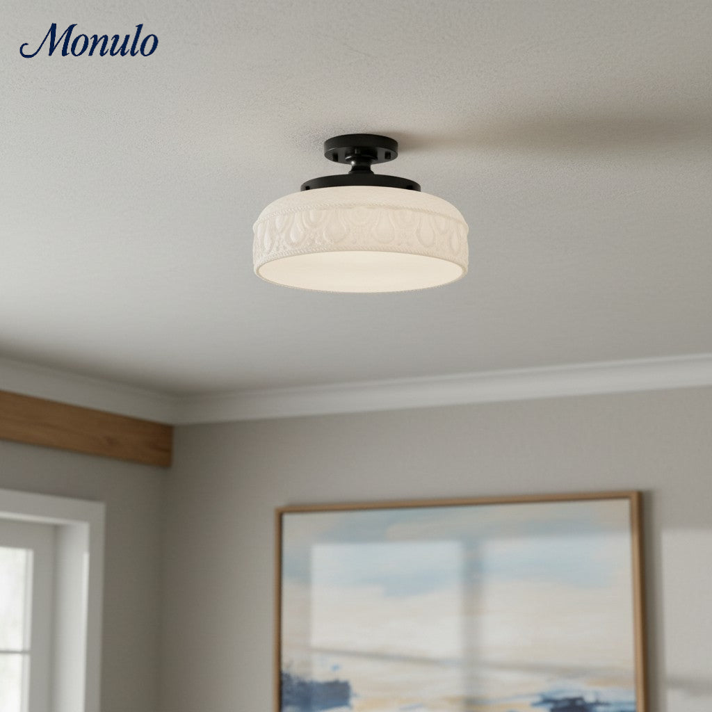 Ribbed Glass Ceiling Lamp with Metal Fixture | Minimalist Lighting for Bedroom and Hallway - Lamylie