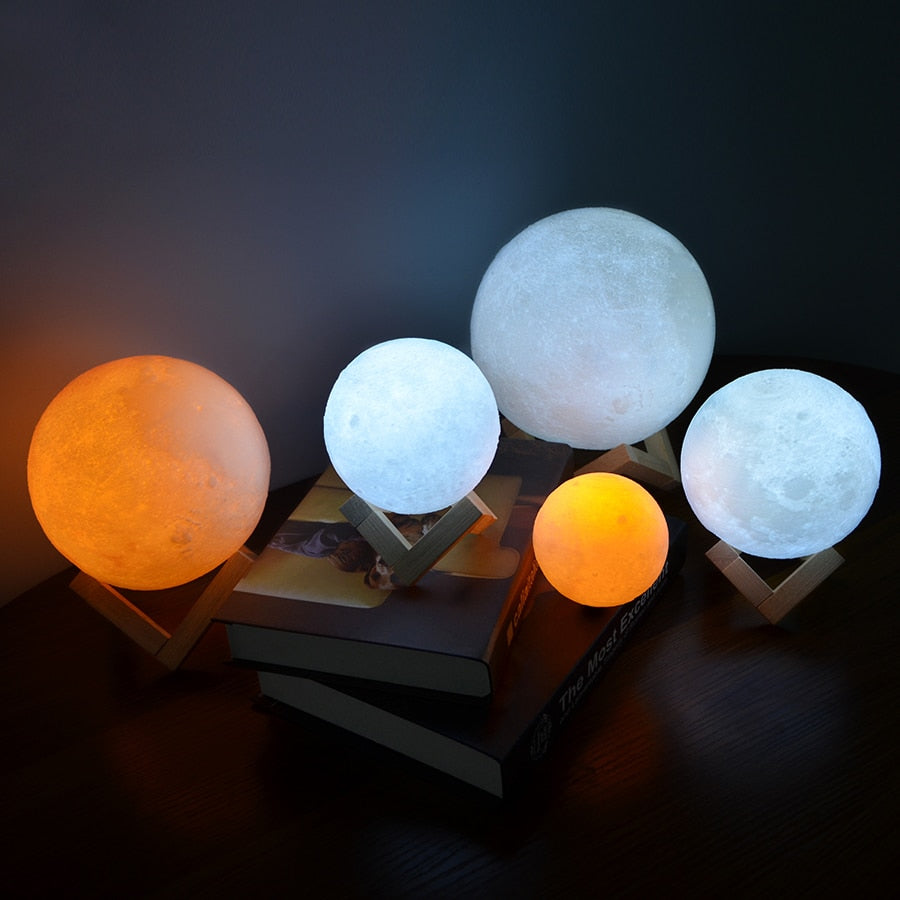 Moon Light with Wooden Base – 16 Shades & Adjustable Brightness - Lamylie