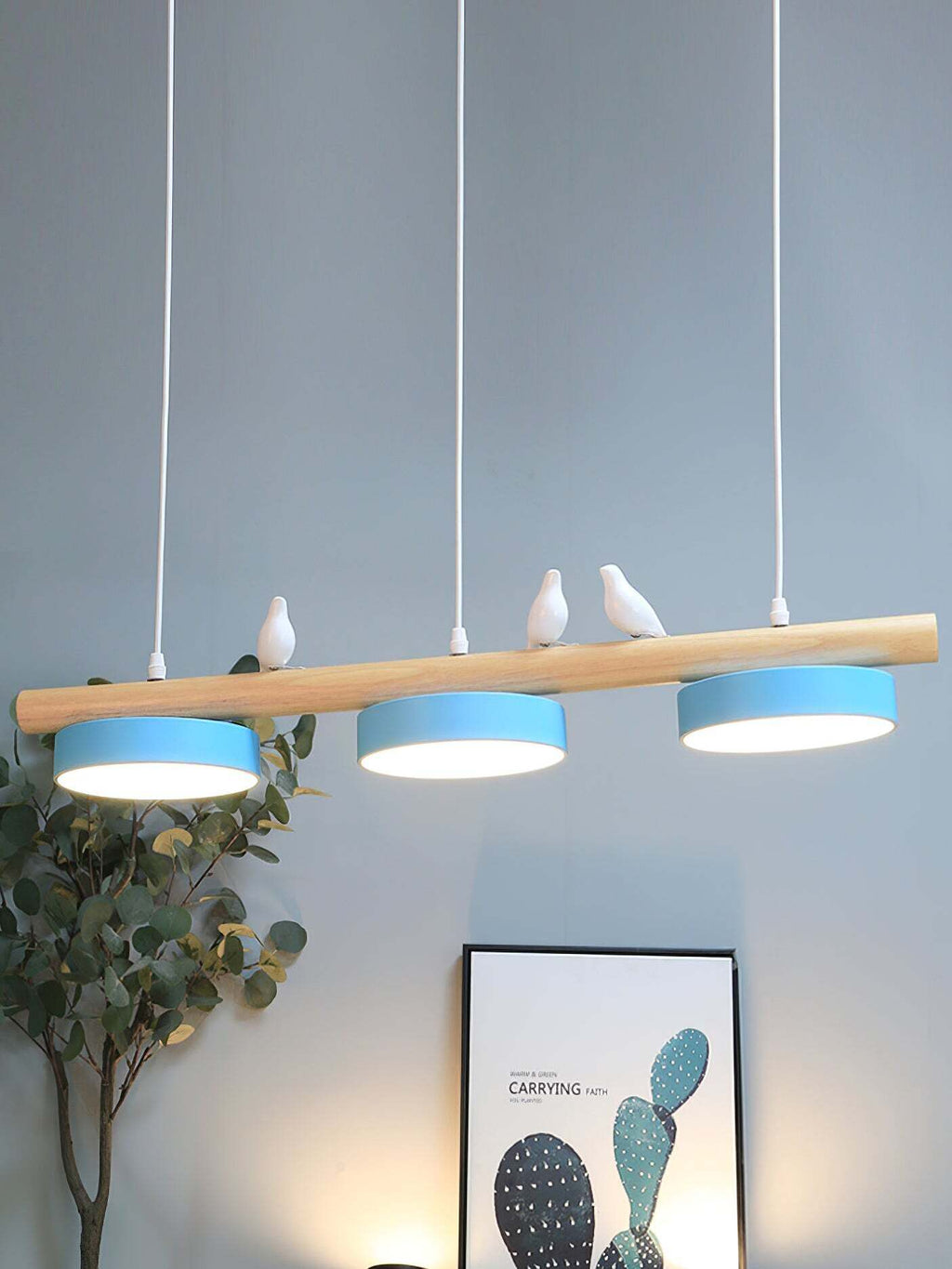 Wooden Pendant Lamp Bird Shape Three Shades Scandinavian Kitchen Island - Lamylie