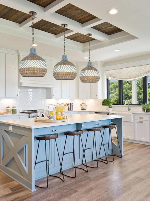 Handwoven Rattan Pendant Lamp Blue Vintage Shade Dining Room Kitchen Living Room Scandinavian Light Fixture - Lamylie
