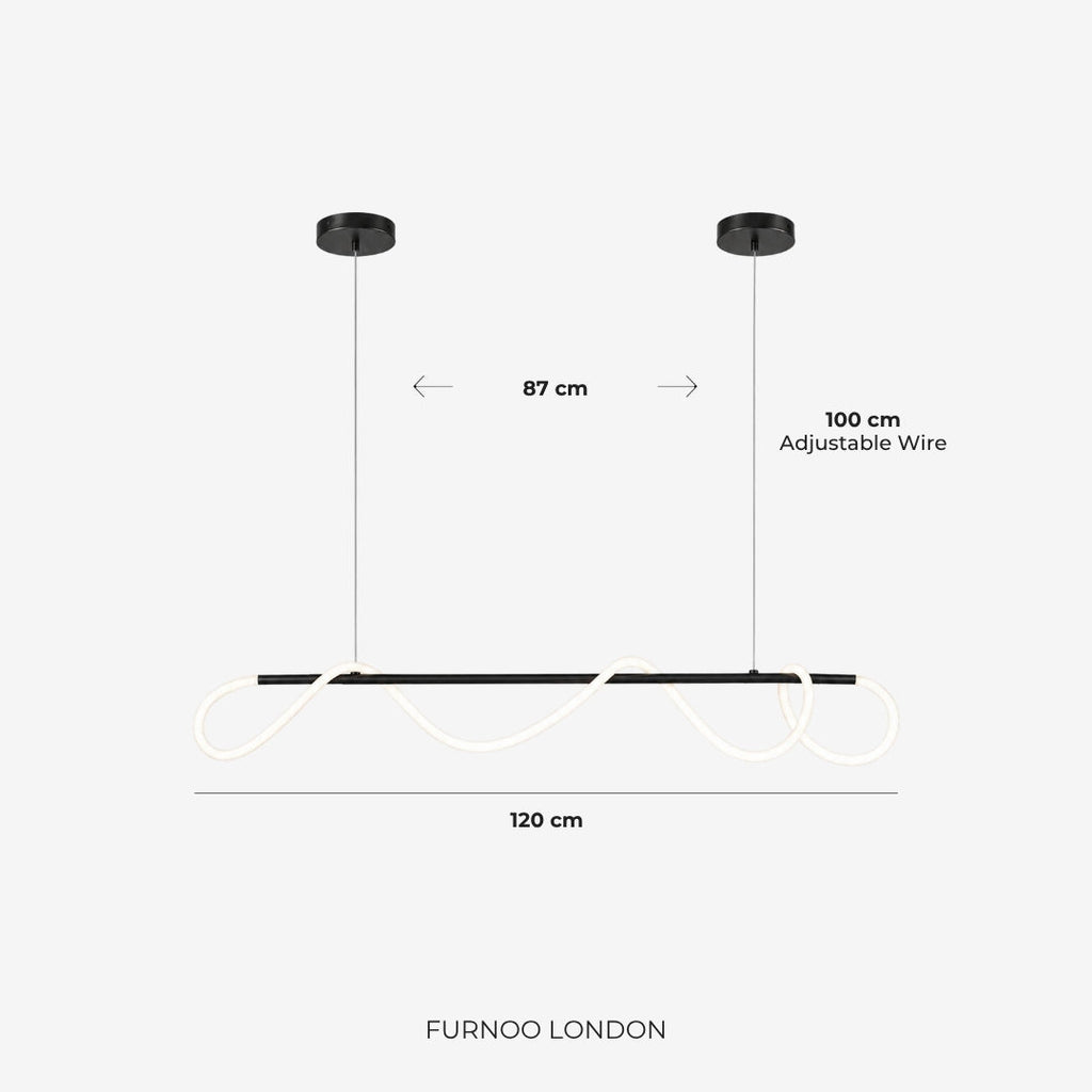 LED Design Pendelleuchte mit schwarzer Satin-Metallkordelstruktur 100 cm Dimmbar Warmweiß Modernes Interieur Esszimmer Kücheninsel - Lamylie