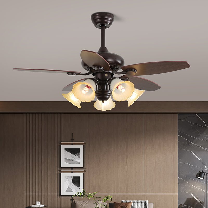 Deckenventilator mit Beleuchtung und Fernbedienung, klassisches Holz und Glas, Ø107 cm – Lamylie