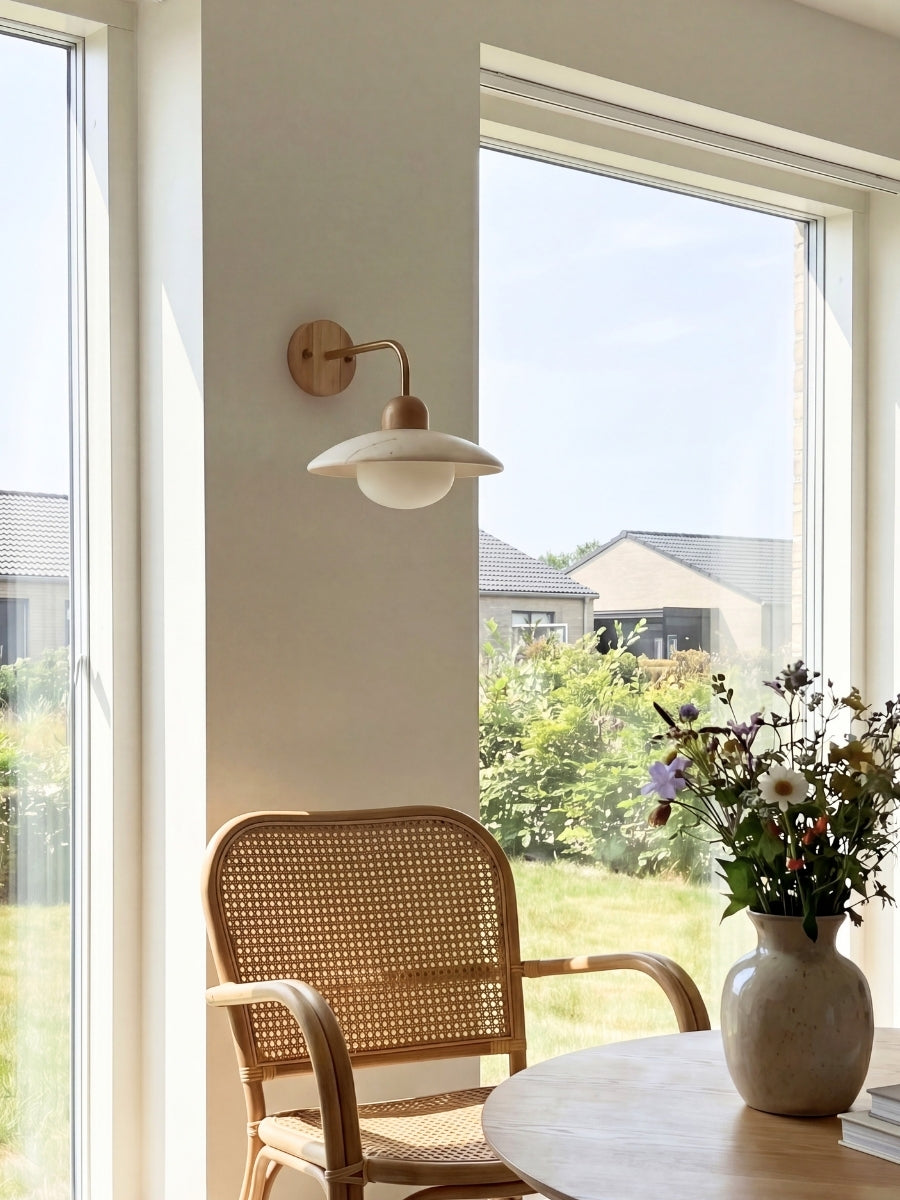 Travertine Wall Lamp Minimalist Disc Design Natural Stone Lighting for Living Room Bedroom Hall Modern Interior Wall Lighting with Warm Light - Lamylie
