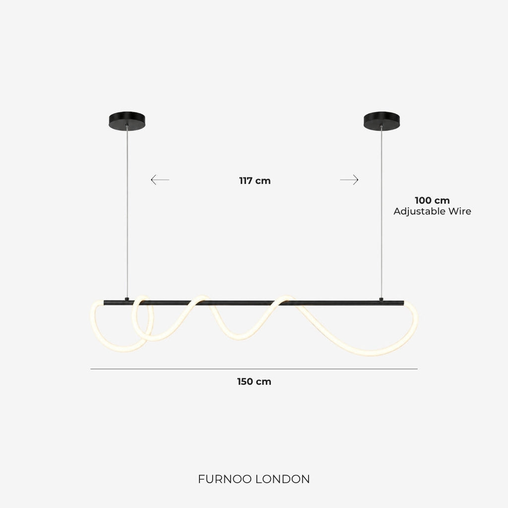 LED Design Pendelleuchte mit schwarzer Satin-Metallkordelstruktur 100 cm Dimmbar Warmweiß Modernes Interieur Esszimmer Kücheninsel - Lamylie