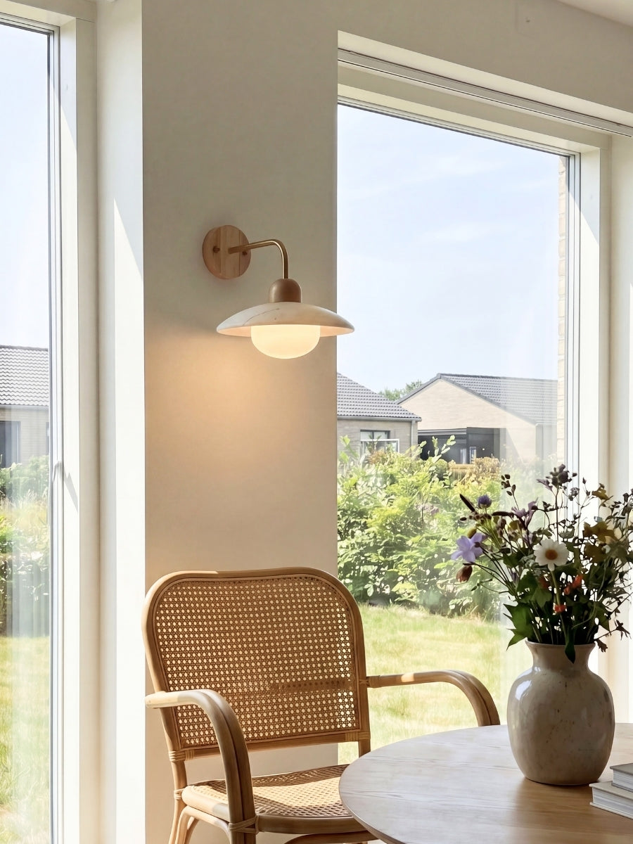 Travertine Wall Lamp Minimalist Disc Design Natural Stone Lighting for Living Room Bedroom Hall Modern Interior Wall Lighting with Warm Light - Lamylie
