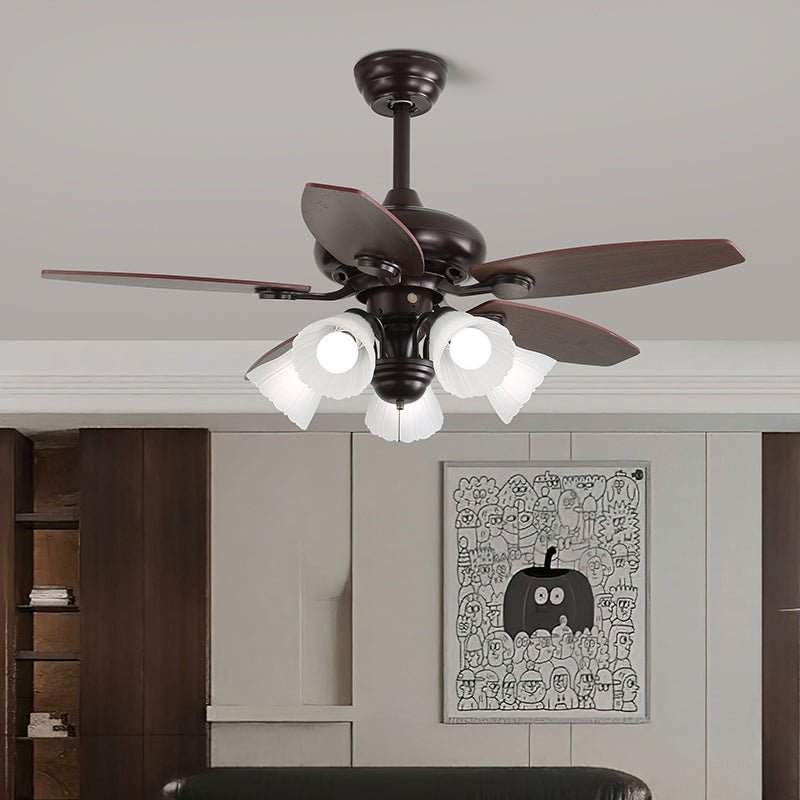 Deckenventilator mit Beleuchtung und Fernbedienung, klassisches Holz und Glas, Ø107 cm – Lamylie