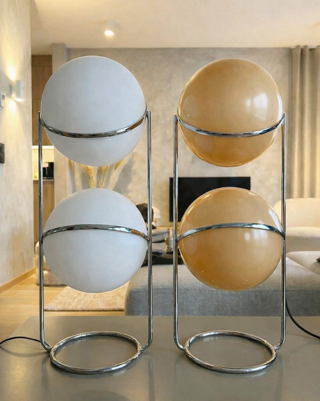 Modern Floor Lamp with Chrome Finish and Acrylic Globes | Atmospheric Lighting for Living Room and Bedroom - Lamylie