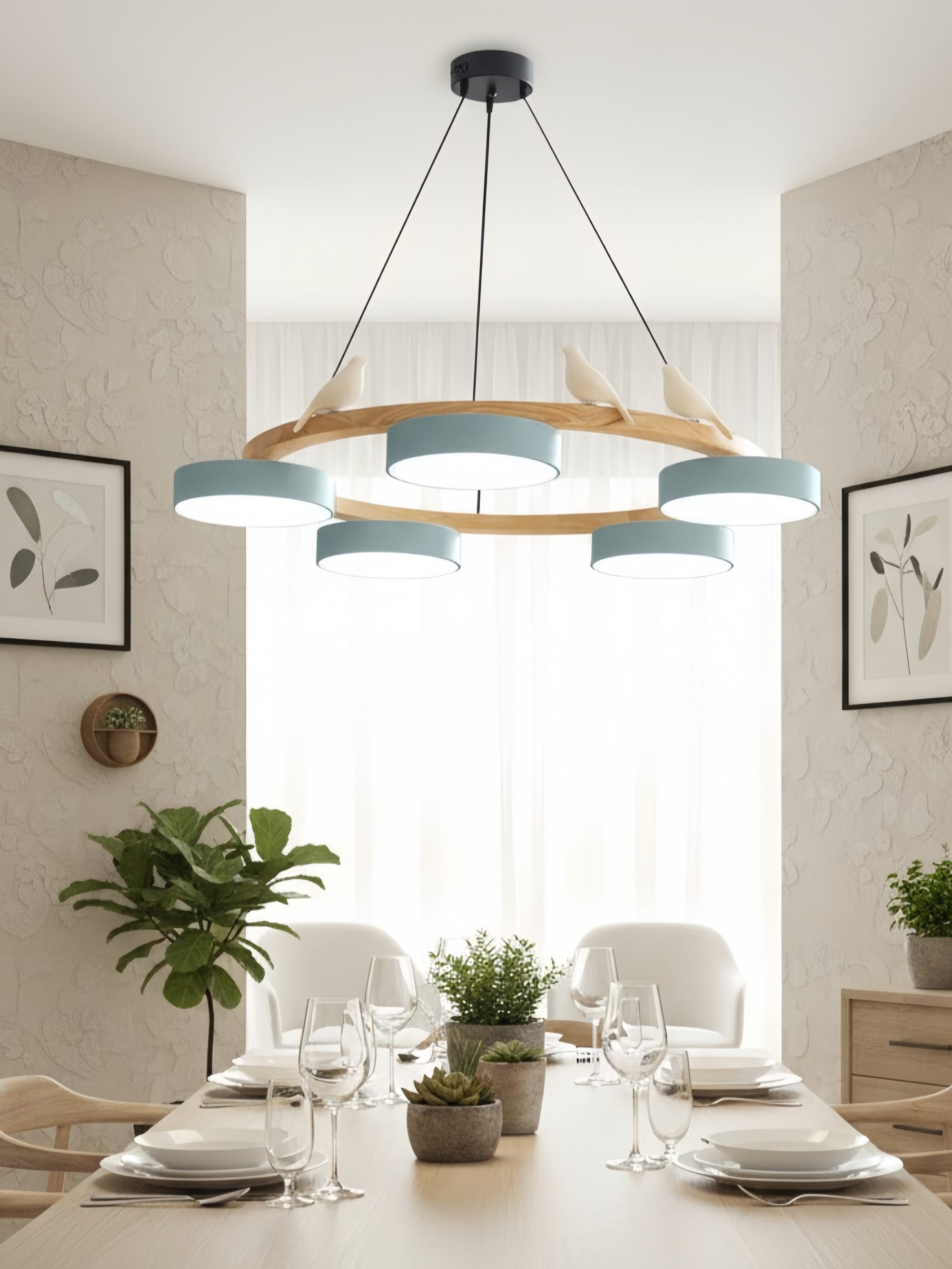 Dekorativer Vogel-Kronleuchter mit farbigen Kreisen für Esszimmer und Wohnzimmer - Lamylie