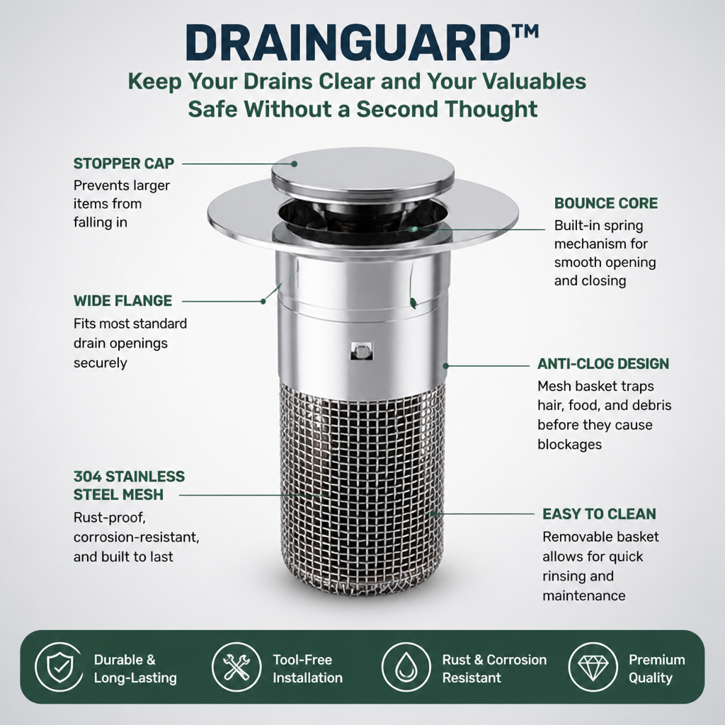 DrainGuard — Atrapa cada cabello, evita que se atasque el lavabo y olvídate del fontanero - Lamylie