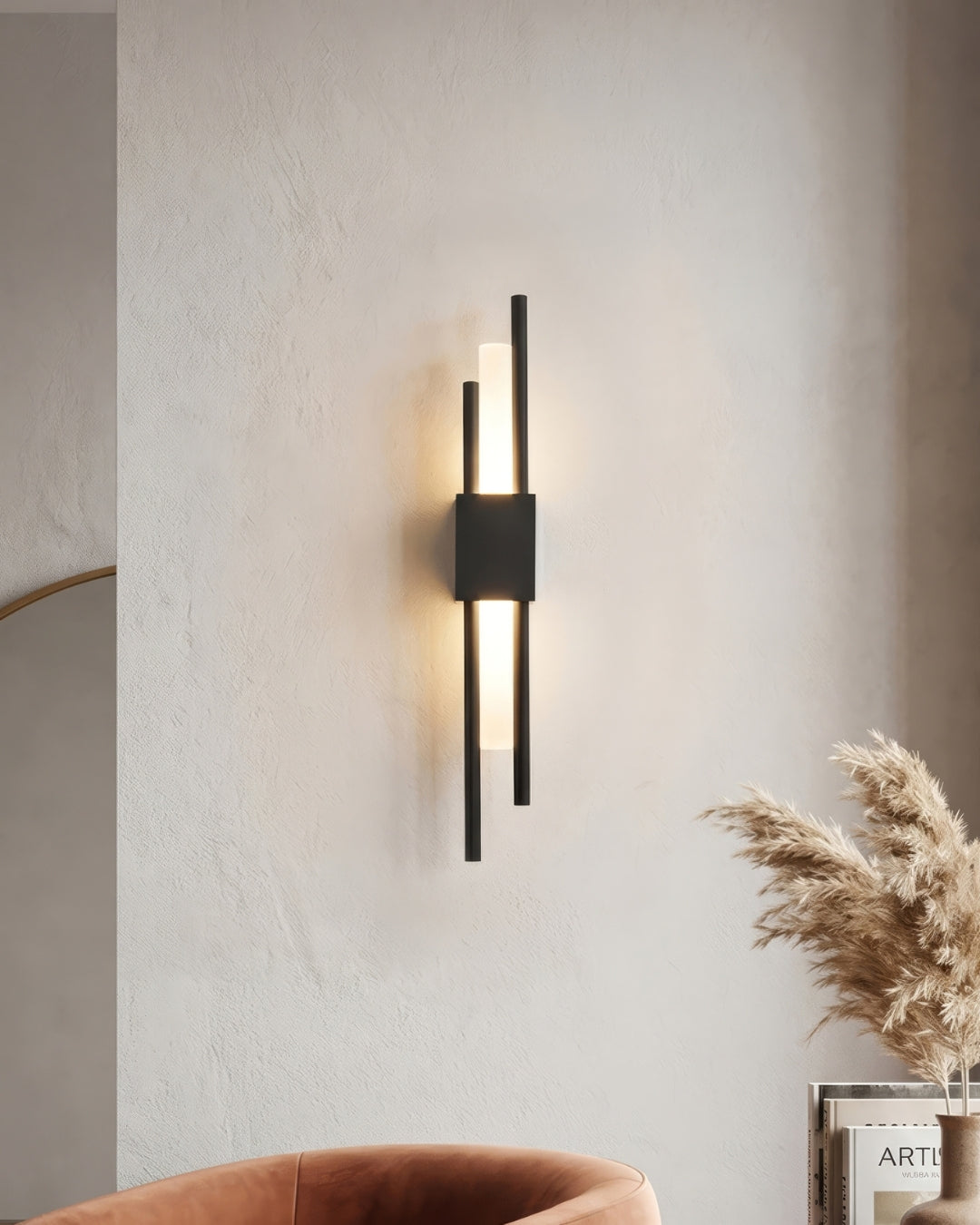 Scandinavian Minimalist Wall Lamp | Modern Vertical Design with Directed LED Lighting | Black Gold - Lamylie