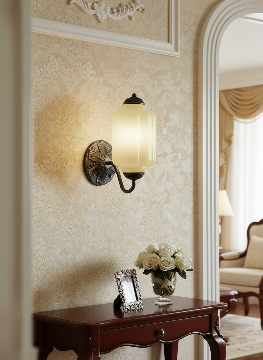 Milk Glass Wall Lamp Eloise for Hall and Bedroom | Vintage Wall Lighting with Milky White Glass - Lamylie