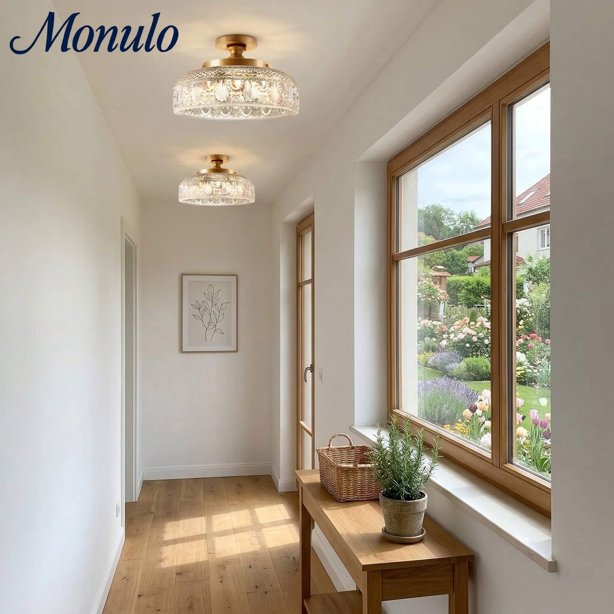 Ribbed Glass Ceiling Lamp with Metal Fixture | Minimalist Lighting for Bedroom and Hallway - Lamylie