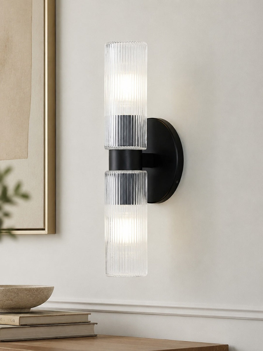Wandlampe mit doppelten gerippten Glasröhren | Zeitgenössische Wandbeleuchtung für Flur und Eingang - Lamylie