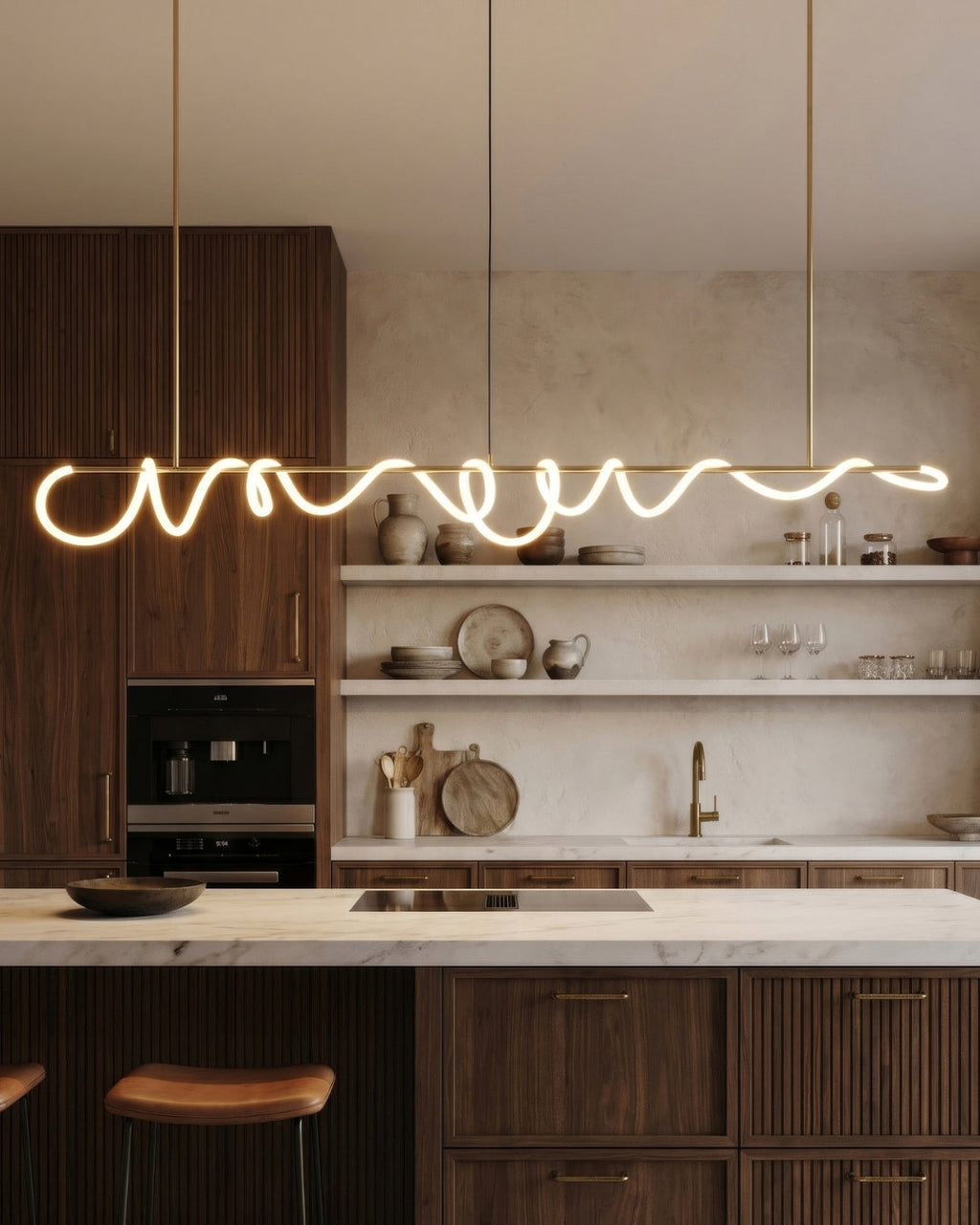 LED Design Pendelleuchte mit schwarzer Satin-Metallkordelstruktur 100 cm Dimmbar Warmweiß Modernes Interieur Esszimmer Kücheninsel - Lamylie