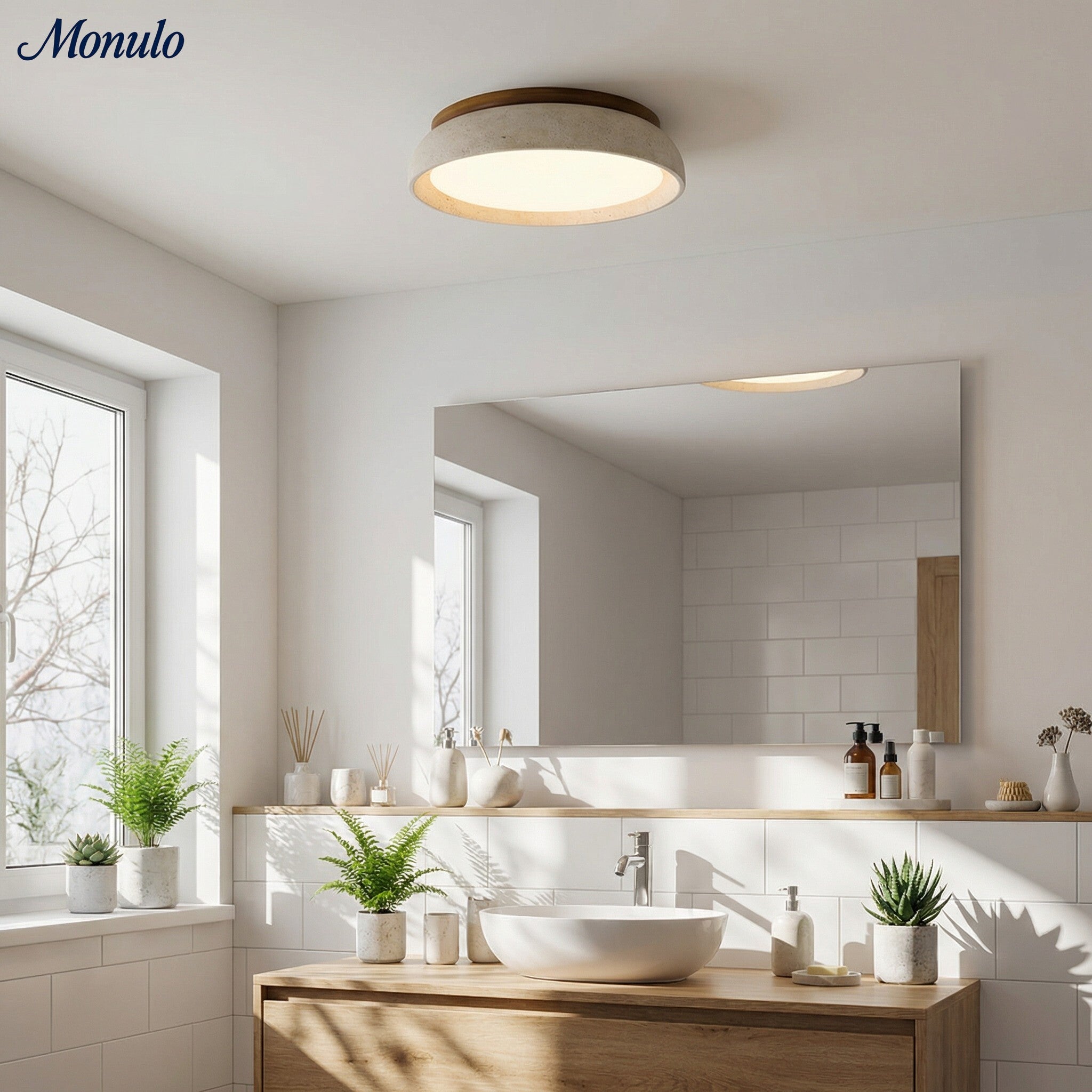 Ceiling Lamp Travertine Sculpture Beige Natural Stone 30cm 43cm Scandinavian Warm Light - Lamylie
