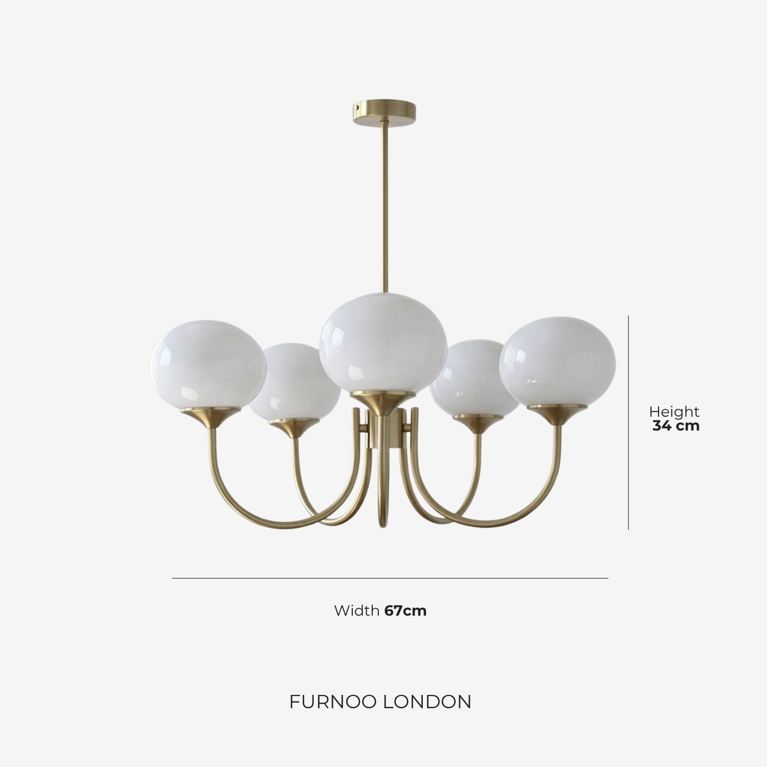 Mid-Century Glass Chandelier with Globe Shades and Polished Metal Finish | Available in Copper and Chrome with Colored Glass | 3 or 5 Arms with Adjustable Rod System - Lamylie