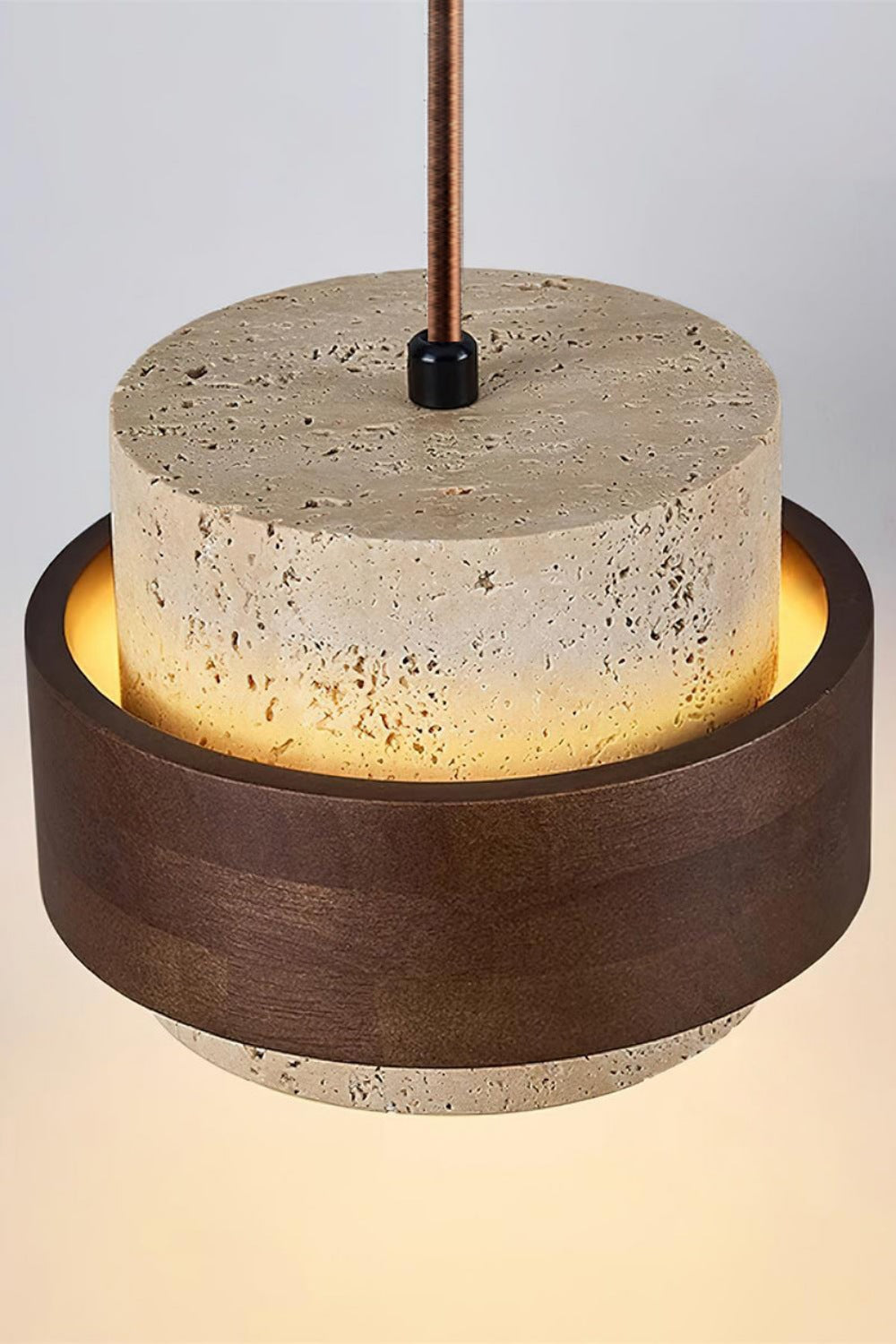 Holzpendelleuchte mit Travertin-Finish | Organische Lichtquelle für Esszimmer und Wohnzimmer - Lamylie