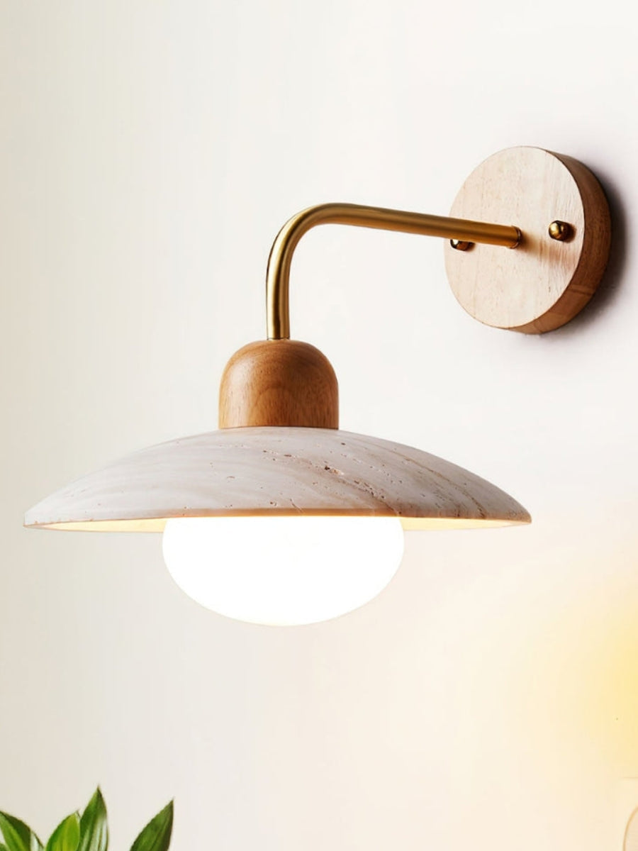 Travertine Wall Lamp Minimalist Disc Design Natural Stone Lighting for Living Room Bedroom Hall Modern Interior Wall Lighting with Warm Light - Lamylie