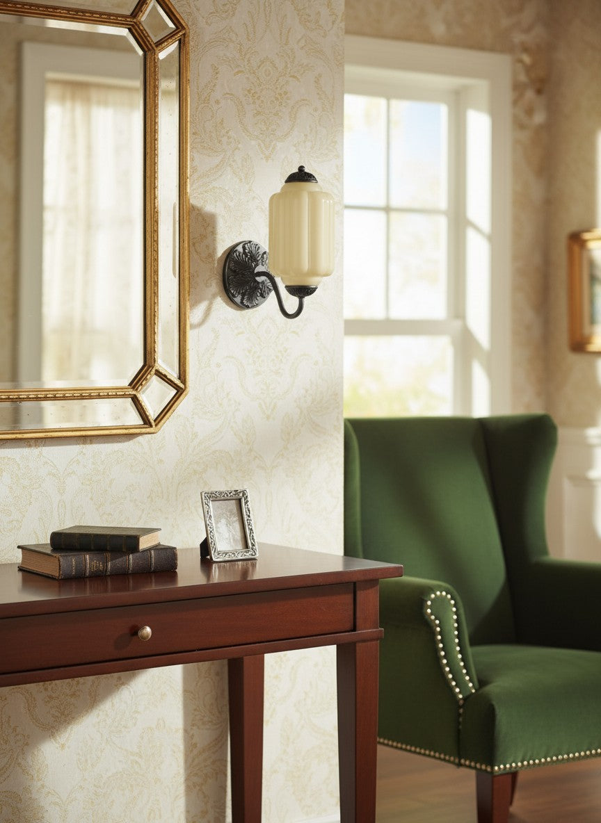 Milk Glass Wall Lamp Eloise for Hall and Bedroom | Vintage Wall Lighting with Milky White Glass - Lamylie