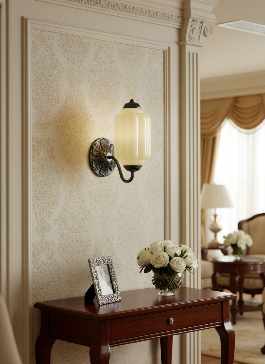 Milk Glass Wall Lamp Eloise for Hall and Bedroom | Vintage Wall Lighting with Milky White Glass - Lamylie