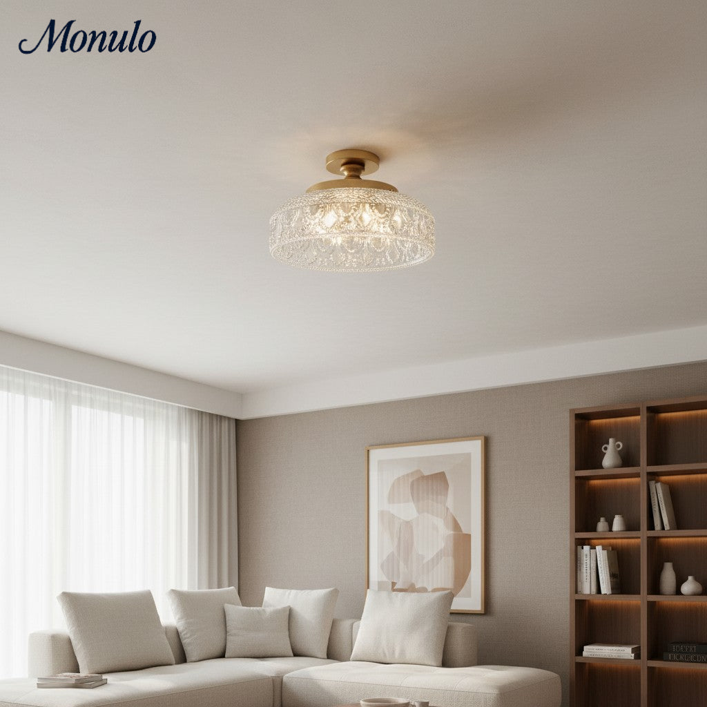 Ribbed Glass Ceiling Lamp with Metal Fixture | Minimalist Lighting for Bedroom and Hallway - Lamylie