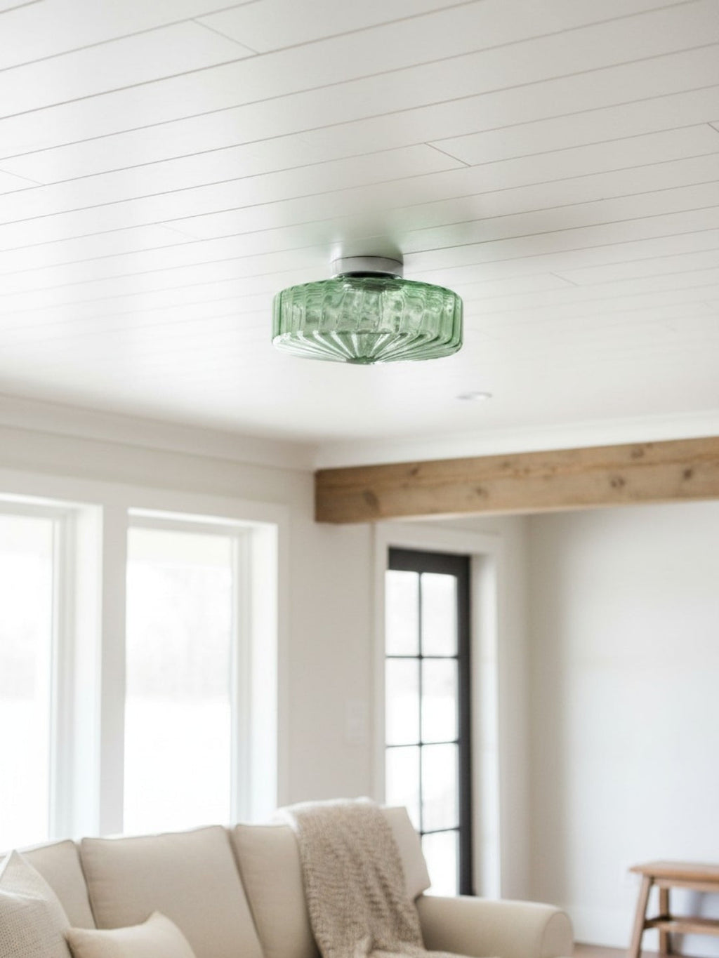 Vintage Ribbed Glass Ceiling Lamp Green | Classic Lighting for Dining Room, Entrance & Hallway - Lamylie