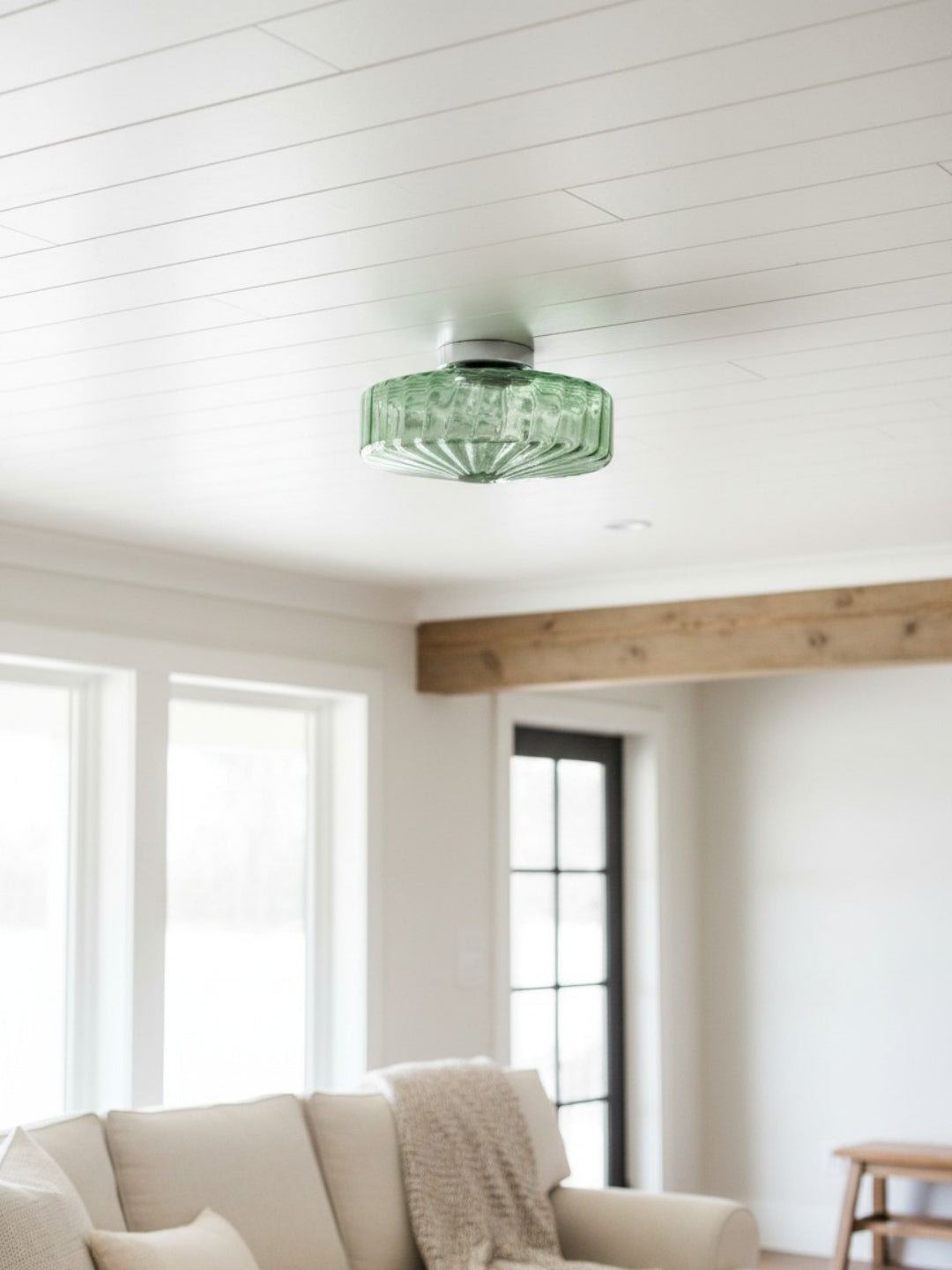 Vintage Ribbed Glass Ceiling Lamp Green | Classic Lighting for Dining Room, Entrance & Hallway - Lamylie